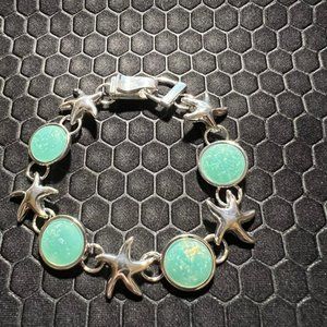 Star Fish Bracelet with Aqua Sea Glass 18K White Gold Plated